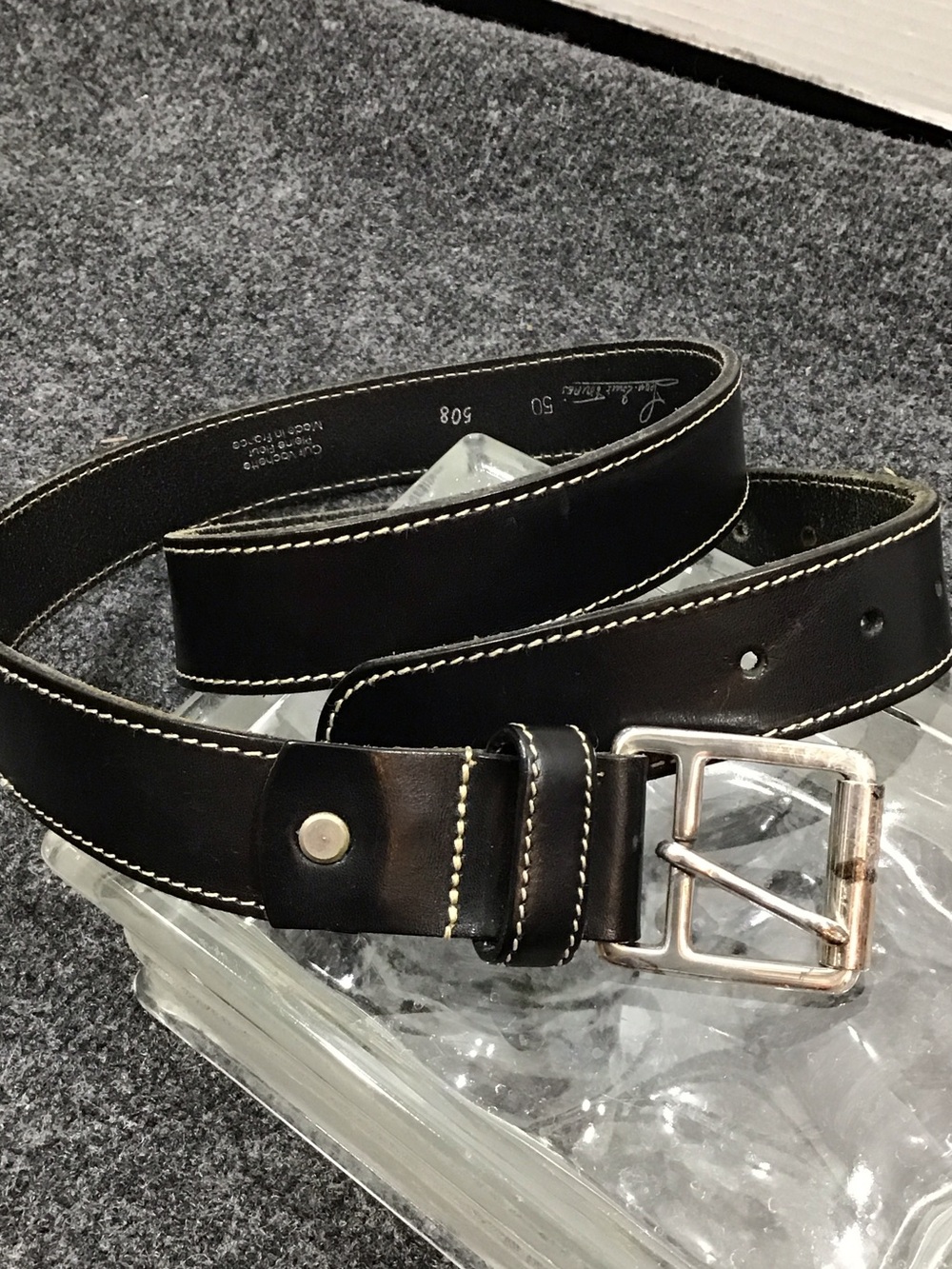 Vintage Ateliers Foures Black Leather Men's Belt with Contrast Stitching France